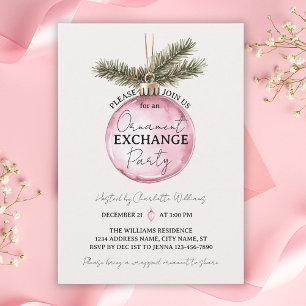 Invitación Intercambio de Adornos Rosados en la Fiesta de Nav