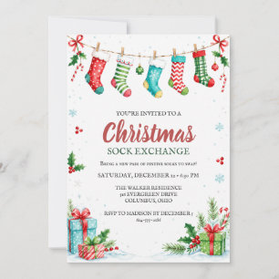 Invitación Intercambio de Calcetines de Navidad Medias Acuare