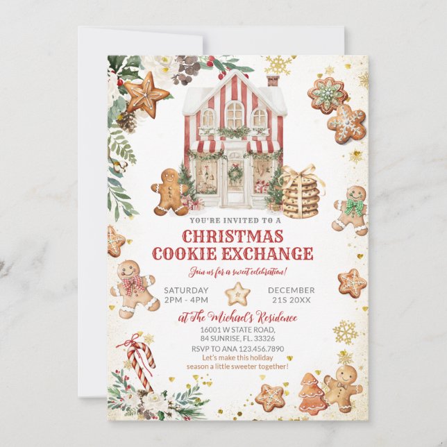 Invitación Intercambio de Casa de Jengibre y Galletas Navideñ (Anverso)