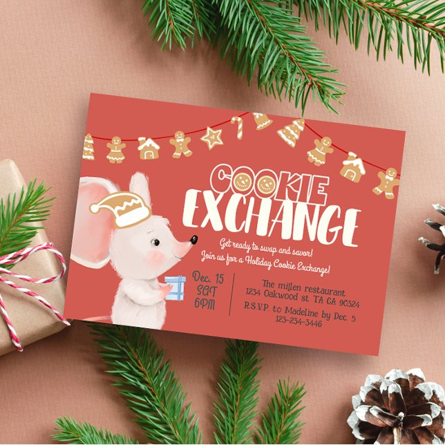 Invitación Intercambio de cookies de vacaciones lindo ratón (Subido por el creador)