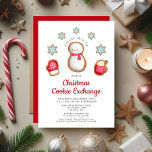 Invitación Intercambio de cookies entre Navidades de Snowman<br><div class="desc">Invitación personalizada de intercambio de cookies a Navidades Red Snowman.</div>