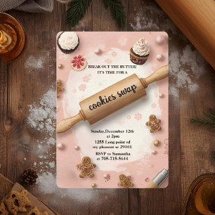 Invitación Intercambio de Galletas con Rodillo Rosa