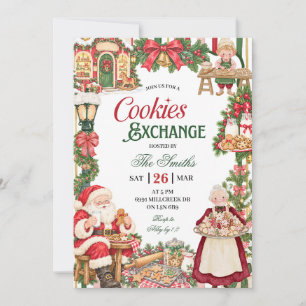 Invitación Intercambio de Galletas con Tema de Santa - Fiesta