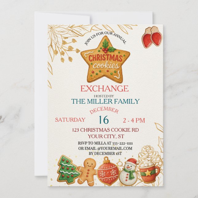 Invitación Intercambio de Galletas de Fiesta Navideña  (Anverso)
