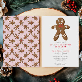 Invitación Intercambio de Galletas de Hombre de Jengibre Rosa