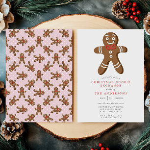 Invitación Intercambio de Galletas de Hombre de Jengibre Rosa