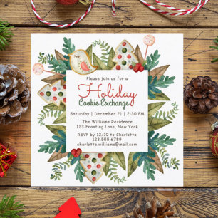 Invitación Intercambio de Galletas de Navidad con Acuarela Fi