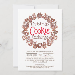 Invitación Intercambio de Galletas de Navidad Corona de Pan d