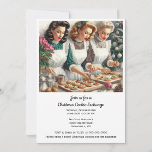 Invitación Intercambio de Galletas de Navidad Damas Retro 