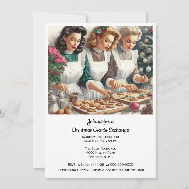 Invitación Intercambio de Galletas de Navidad Damas Retro  (Anverso)