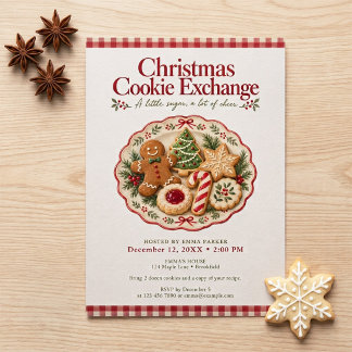 Invitación Intercambio de Galletas de Navidad en Cuadros Rojo