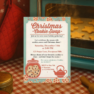 Invitación Intercambio de Galletas de Navidad Retro Azul Turq