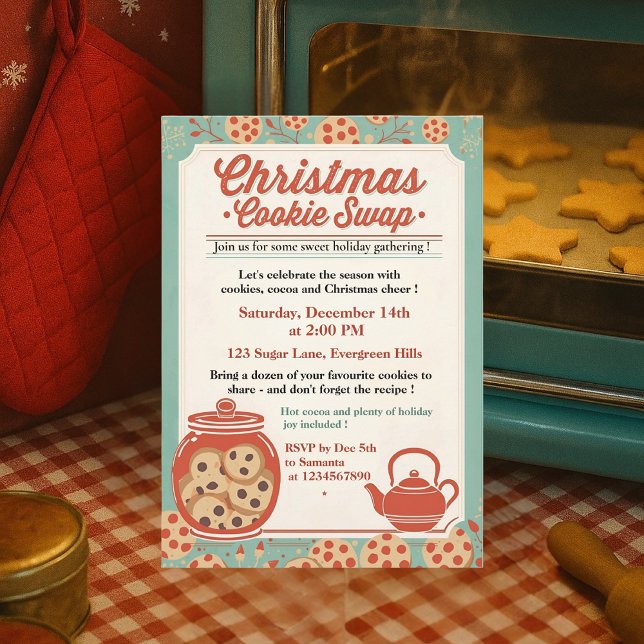 Invitación Intercambio de Galletas de Navidad Retro Azul Turq (Subido por el creador)