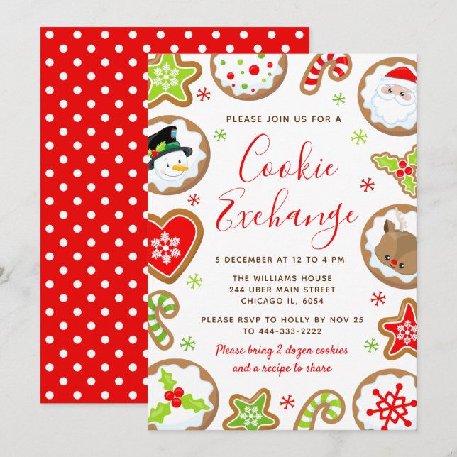 Invitación Intercambio de Galletas de Navidad Rojo y Verde (Anverso / Reverso)