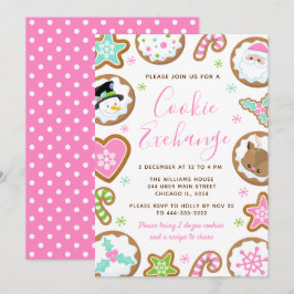 Invitación Intercambio de Galletas de Navidad Rosa y Verde