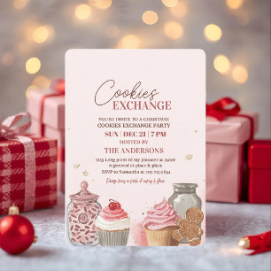 Invitación Intercambio de Galletas de Navidad Rosadas