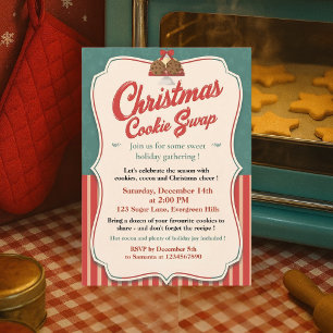 Invitación Intercambio de Galletas de Navidad Vintage Retro