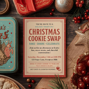 Invitación Intercambio de Galletas de Navidad Vintage Retro