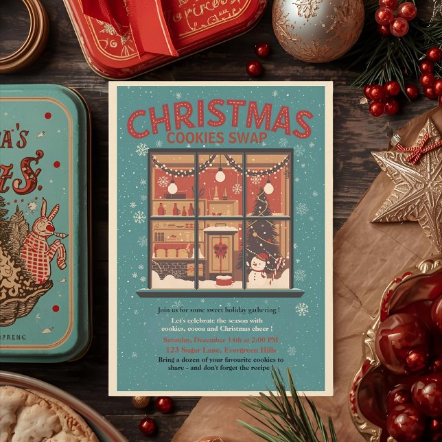 Invitación Intercambio de Galletas de Navidad Vintage Retro (Subido por el creador)