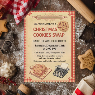 Invitación Intercambio de Galletas de Navidad Vintage Retro