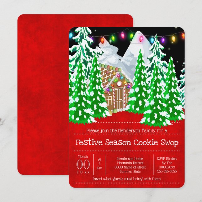Invitación Intercambio de galletas de nieve de la casa de los (Anverso / Reverso)