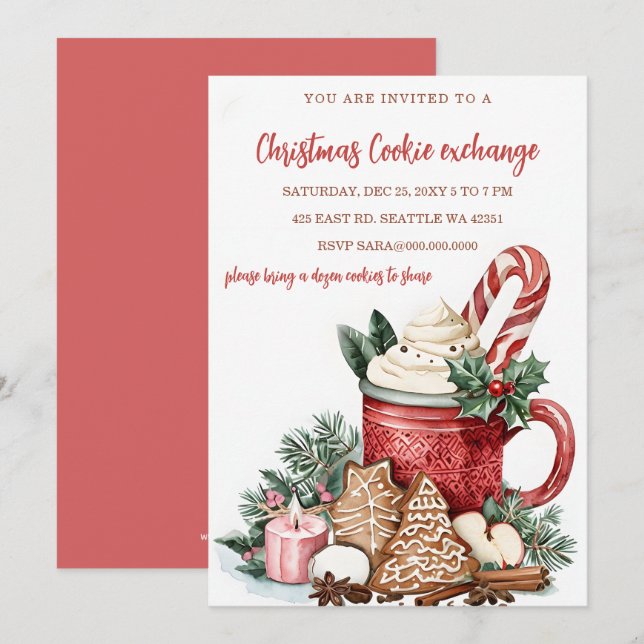 Invitación Intercambio de Galletas Festivas Rojo Verde Fiesta (Anverso / Reverso)