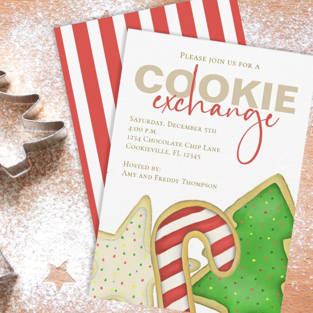 Invitación Intercambio de Galletas Navideñas Dulces y Caprich (Cookie exchange holiday Christmas cookie cutout invitations. )