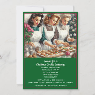 Invitación Intercambio de Galletas Retro de Navidad