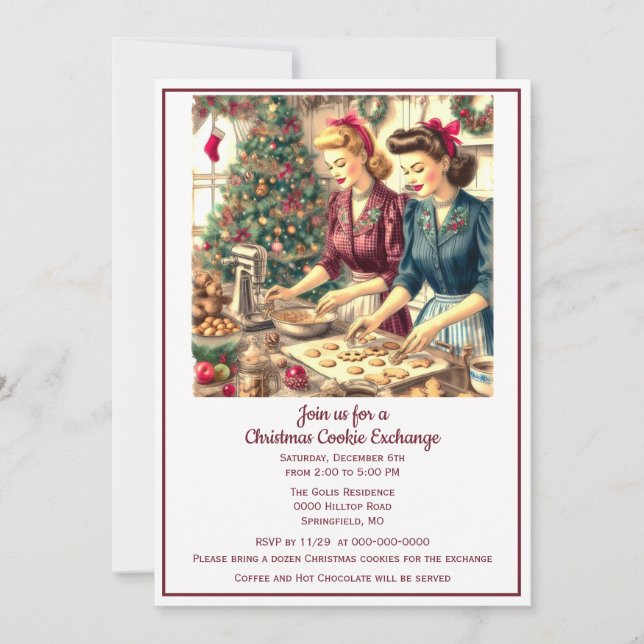 Invitación Intercambio de galletas retro de Navidad  (Anverso)
