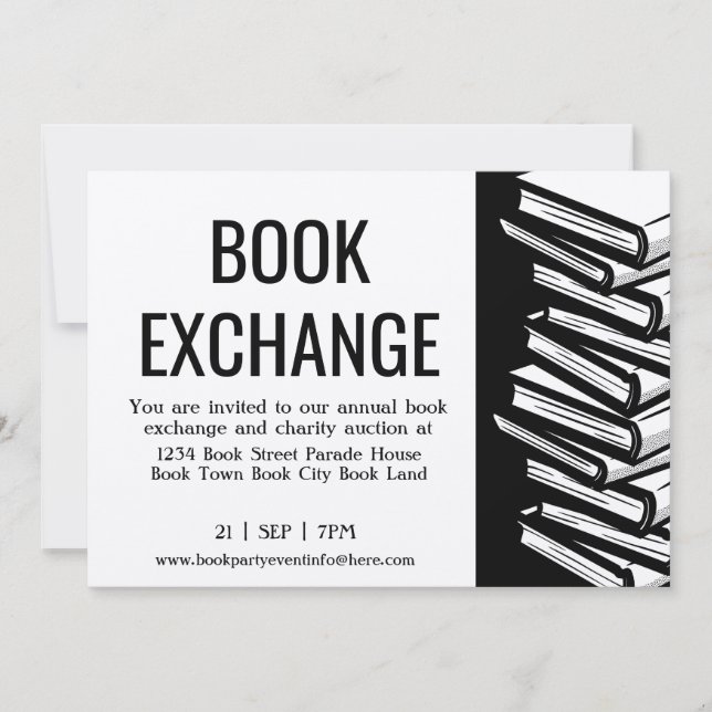 Invitación Intercambio de libros Black White Felt Ecru (Anverso)