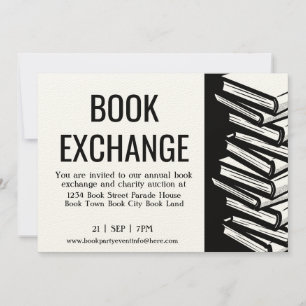 Invitación Intercambio de libros Black White Felt Ecru