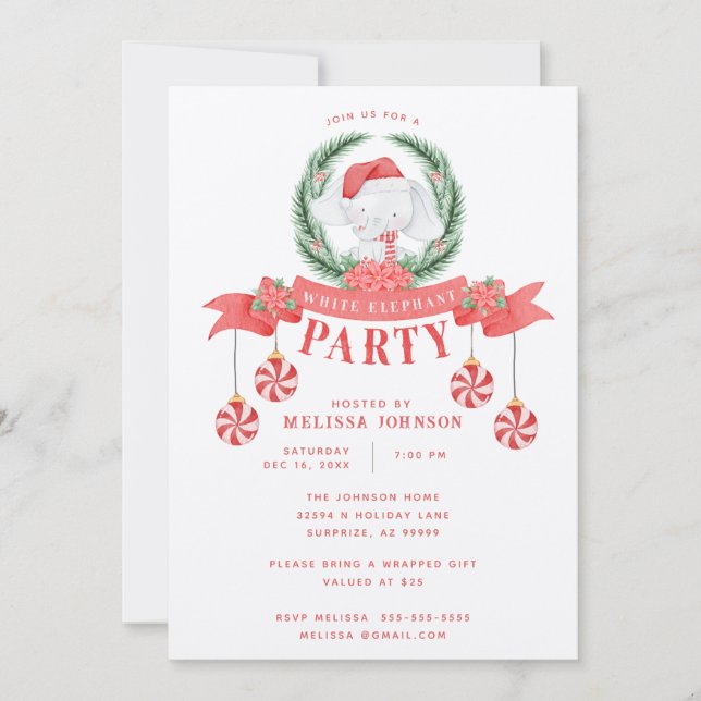 Invitación Intercambio de obsequios de Navidades de Elefantes (Anverso)