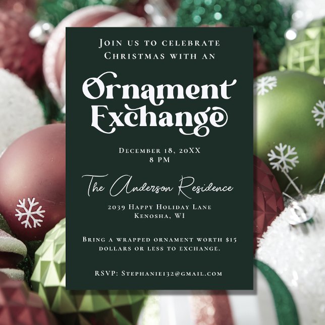 Invitación Intercambio de ornamentos Green Bold Typography Cu (Subido por el creador)