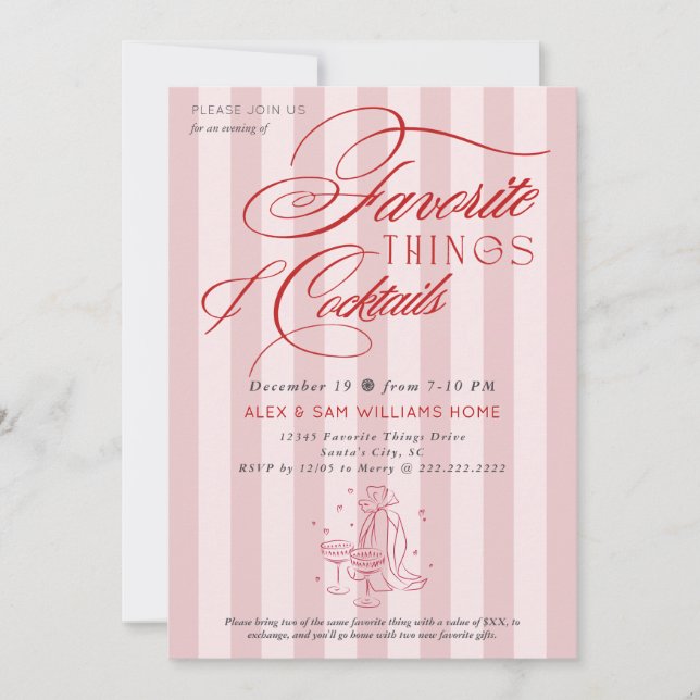 Invitación Intercambio de Regalos de Cosas Favoritas y Cóctel (Anverso)