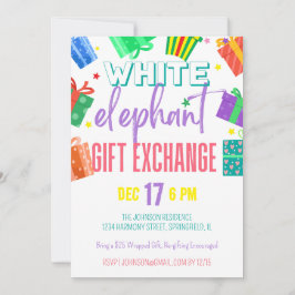 Invitación Intercambio de Regalos de Elefante Blanco Colorido