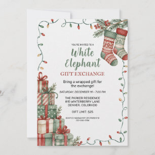 Invitación Intercambio de Regalos de Elefante Blanco de Navid