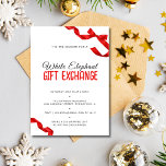 Invitación Intercambio de regalos de elefante blanco de oso r<br><div class="desc">La invitación a la bolsa de regalos, elaborada a imagen de un regalo, tiene un diseño minimalista complementado por un vibrante arco rojo. Esto no sólo acentúa el tema del intercambio de regalos de elefantes blancos. Al mismo tiempo, cada invitación es como un regalo que se conecta entre sí. Adaptado...</div>