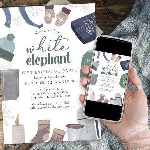 Invitación Intercambio de Regalos de Elefante Blanco en Fiest