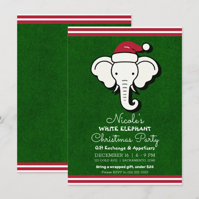 Invitación Intercambio de regalos de elefante blanco rojo ver (Anverso / Reverso)