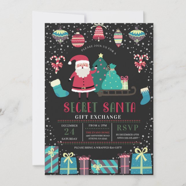 Invitación Intercambio de regalos de feriado de Navidades sec (Anverso)