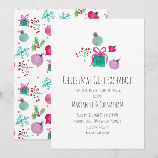 Invitación Intercambio de regalos de fiesta de Navidad con ac (Anverso / Reverso)