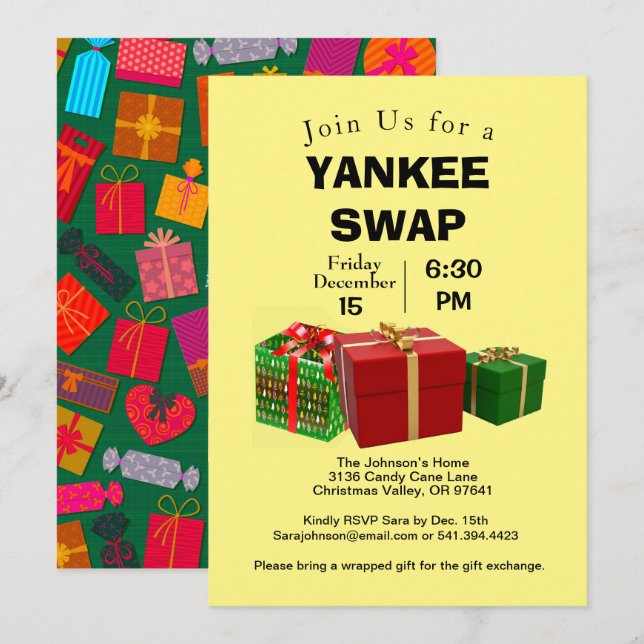 Invitación Intercambio de regalos de intercambio de yanquis,  (Anverso / Reverso)