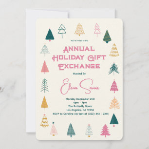 Invitación Intercambio de Regalos de Navidad Árbol Verde Rosa