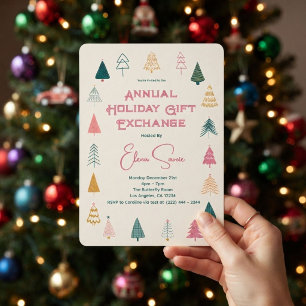 Invitación Intercambio de Regalos de Navidad Árbol Verde Rosa