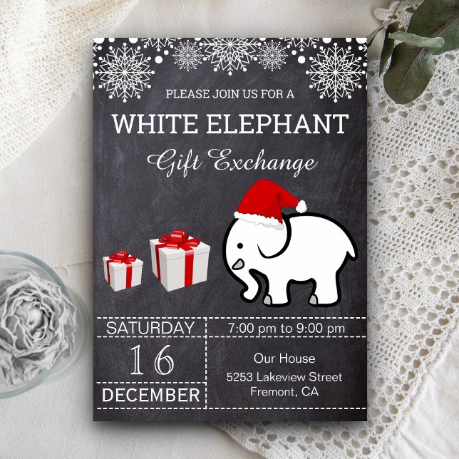 Invitación Intercambio de Regalos de Navidad Blanco de Fiesta (Subido por el creador)