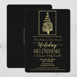 Invitación Intercambio de Regalos de Navidad Gold & Black Hol