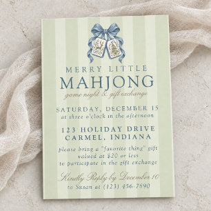 Invitación Intercambio de Regalos de Navidad Mahjong con Lazo