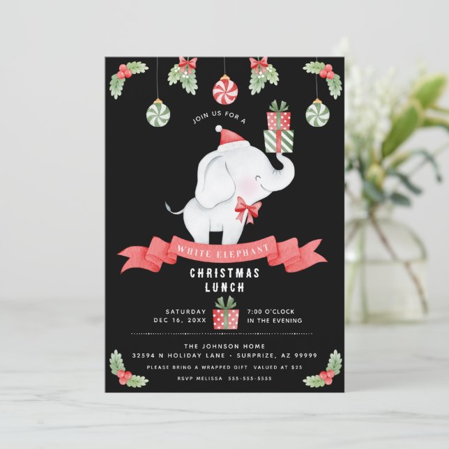 Invitación Intercambio de Regalos de Navidad para Almuerzo de (Anverso de pie)