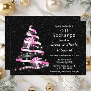 Invitación Intercambio de regalos de Navidad rosa y negro