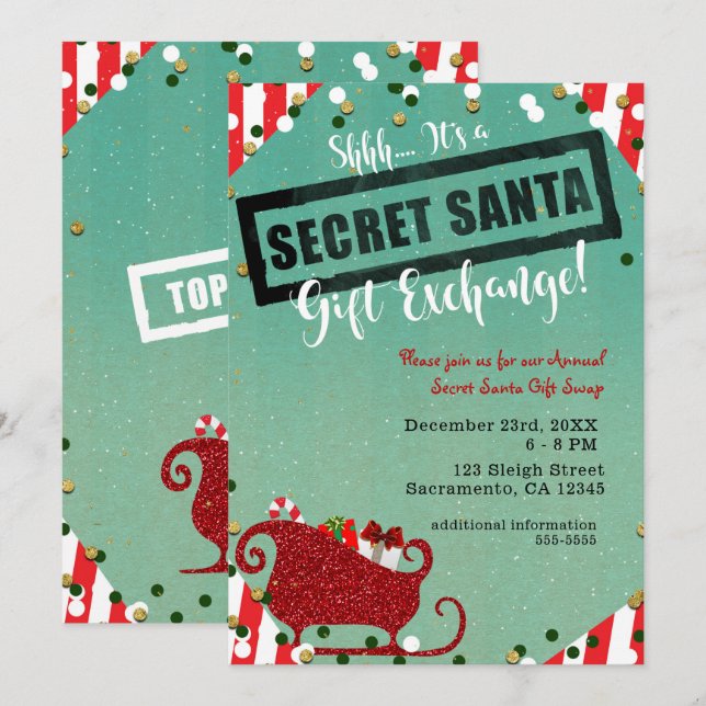 Invitación Intercambio de Regalos de Santa Secreto Fiesta de  (Anverso / Reverso)